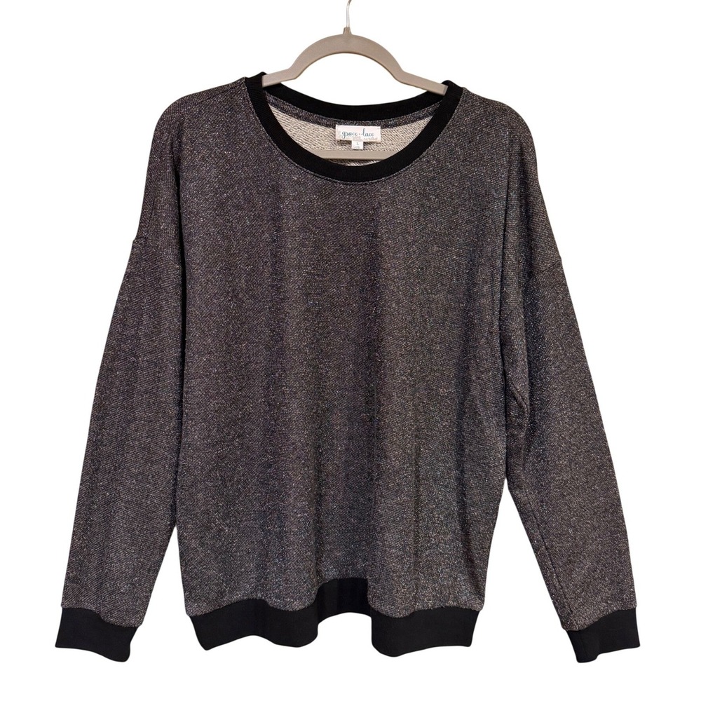 Grace & Lace Top Gray Black Size Large Knit Sweatshirt Metallic Cozycore‎